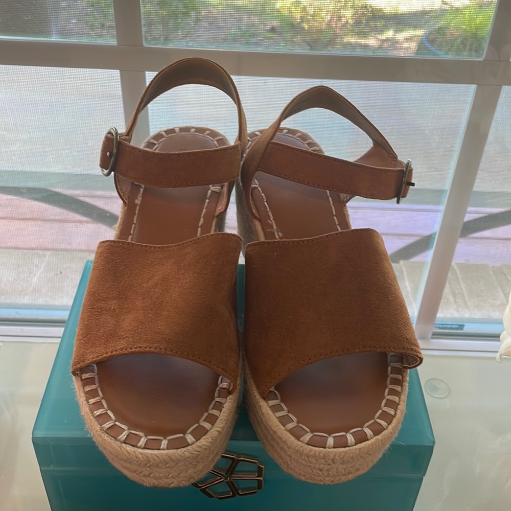 Caramel suede espadrille wedges